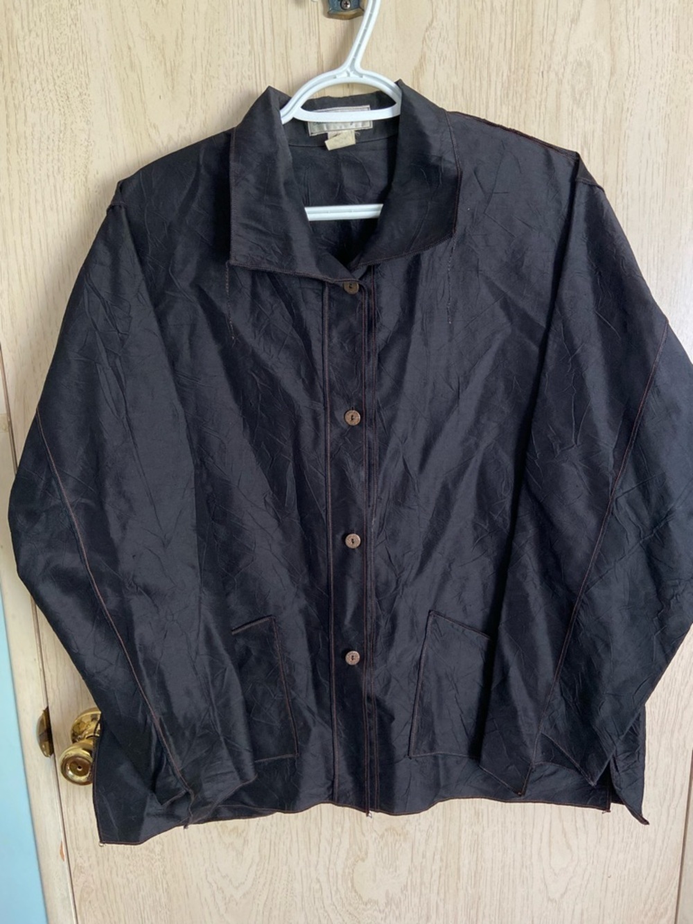 Vintage Silk Ellen Hauptli Jacket Shirt Patchwork Art to Wear Raw Hem One Size